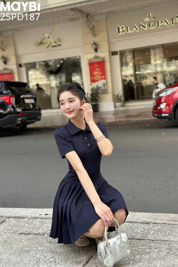 Đầm polo thun tùng xòe xếp ly dáng mini