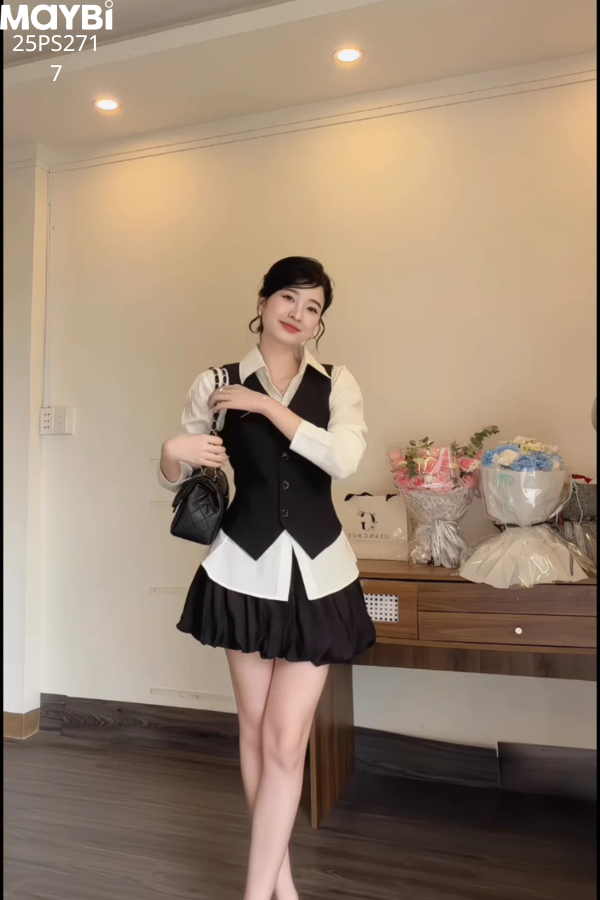 Set gile chân váy bí phối sơ mi