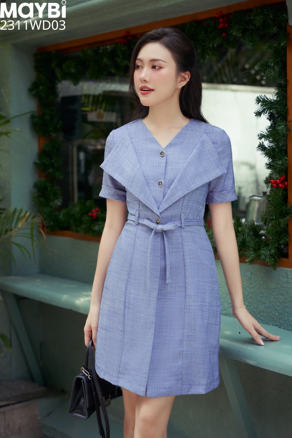 Đầm mini xòe bố xước kiểu
