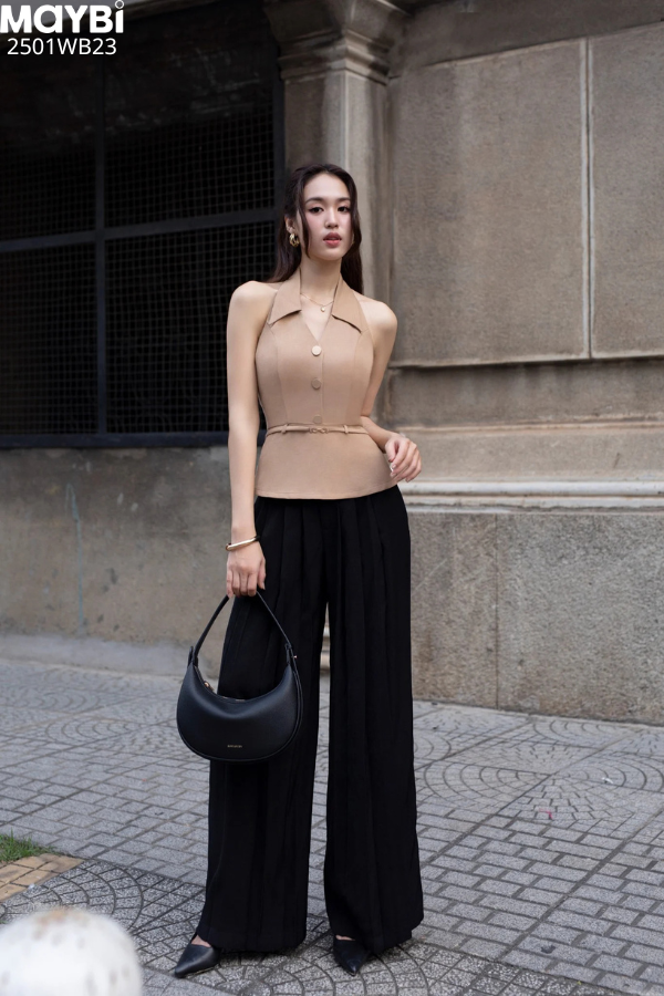 Quần culottes ống suông xếp ly