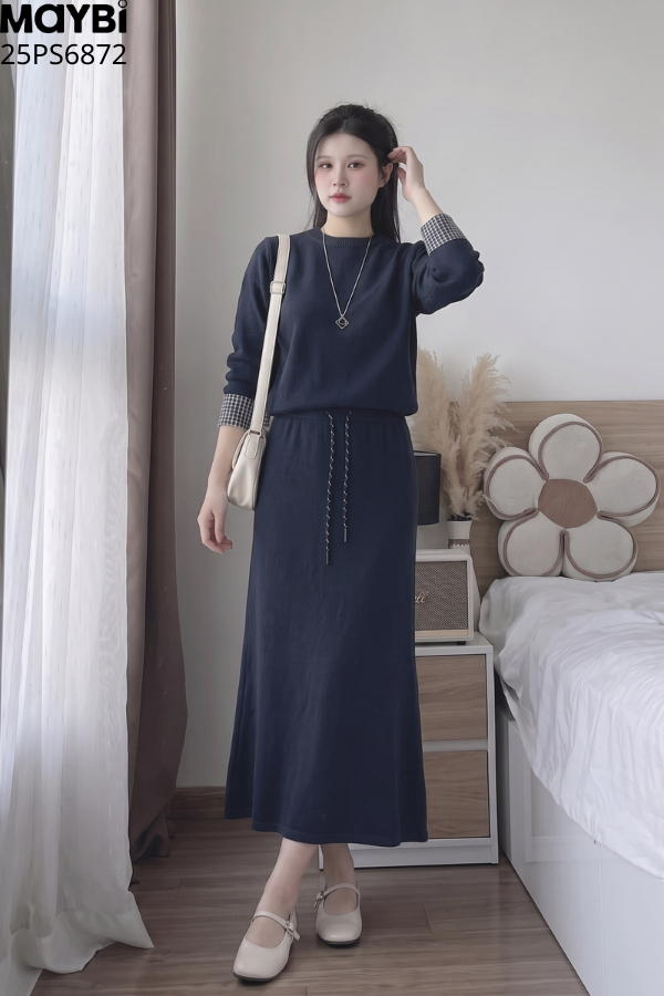 set áo chân váy dài tay phối kiểu