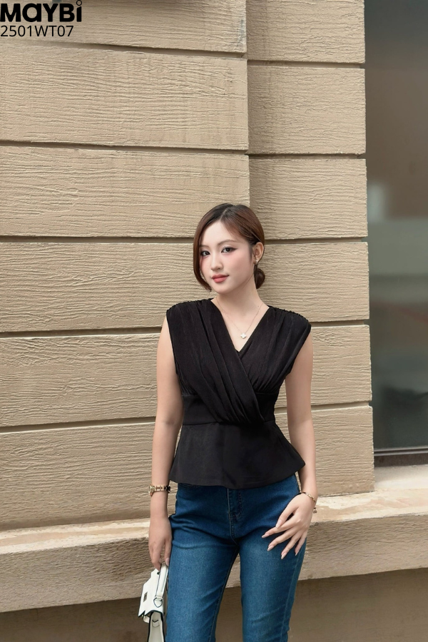Áo peplum thun ướt đắp nhún kiểu