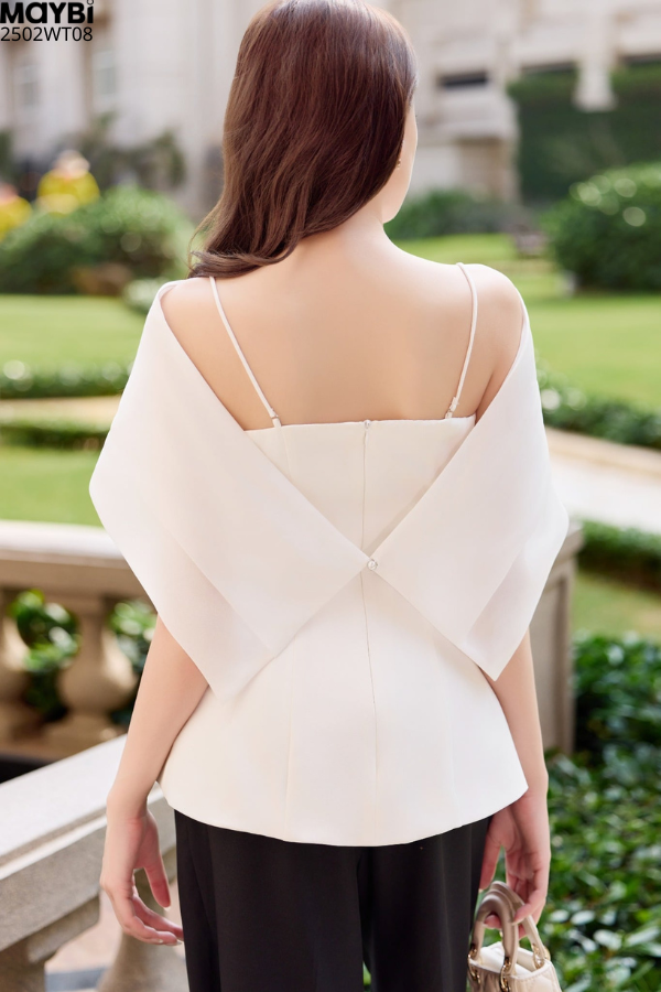Áo peplum cotton thái trễ vai phối voan