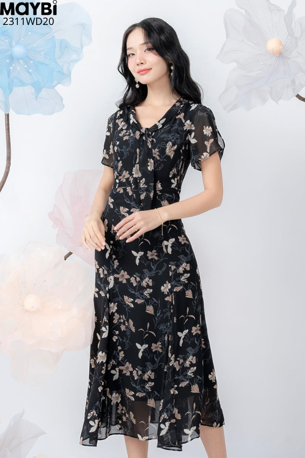 Đầm dài ôm voan hoa