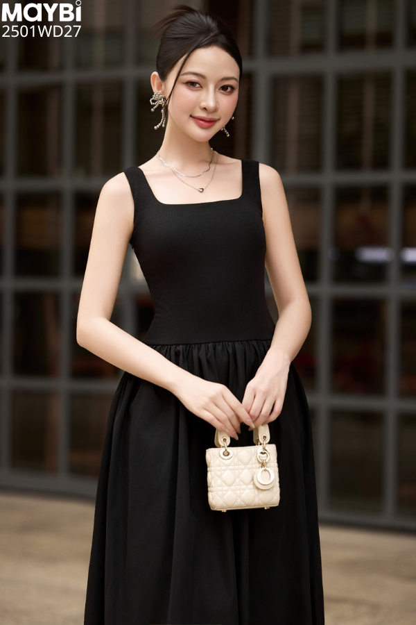 Đầm ôm xòe ba lỗ thun tăm dáng maxi