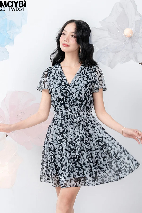 Đầm mini xòe họa tiết