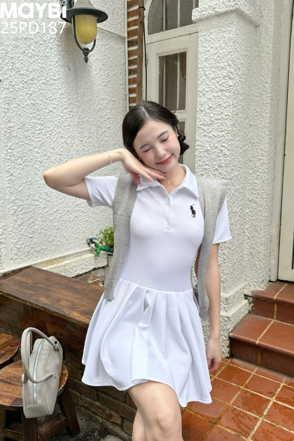 Đầm polo thun tùng xòe xếp ly dáng mini