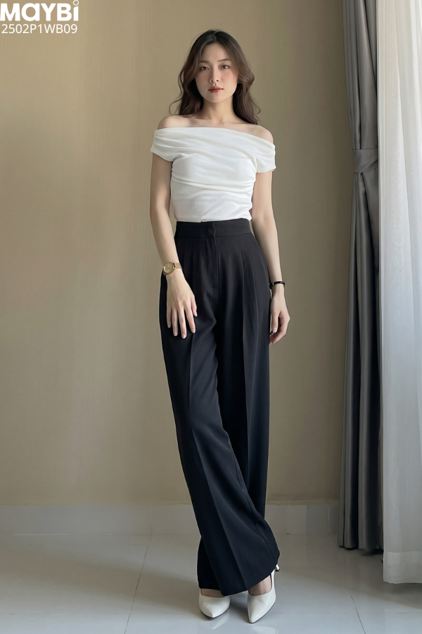 Quần culottes ống suông gold nhật cạp cao