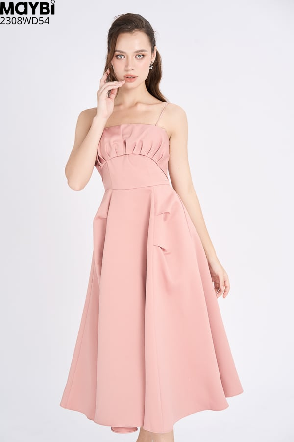Đầm midi xòe phi 2 da xếp ly cup