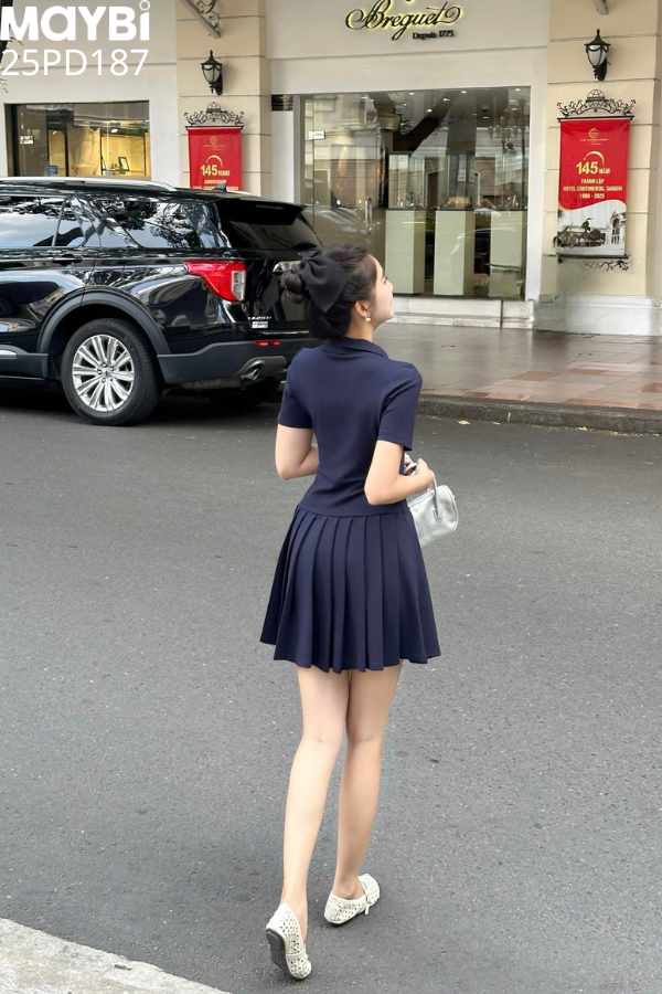 Đầm polo thun tùng xòe xếp ly dáng mini