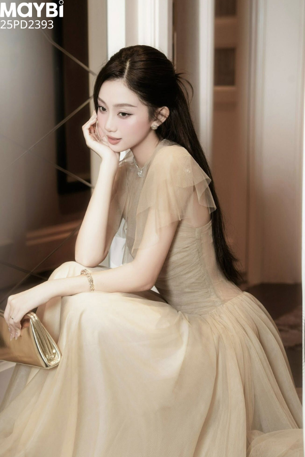 Đầm xòe lưới dáng maxi