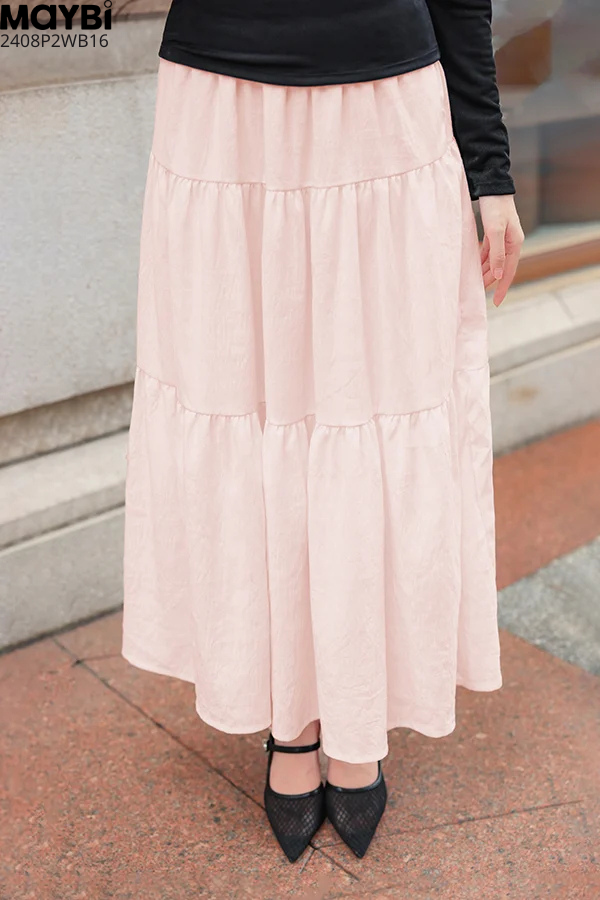 Chân váy xòe nhún tầng midi cotton