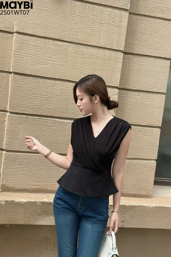 Áo peplum thun ướt đắp nhún kiểu