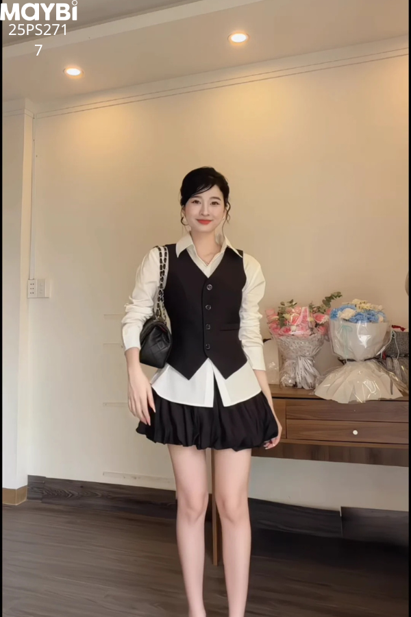 Set gile chân váy bí phối sơ mi