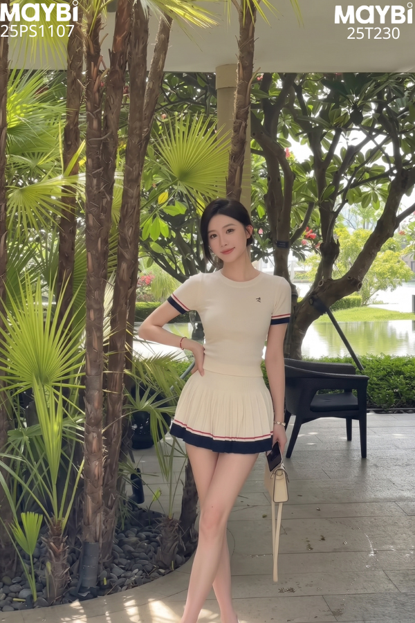 Set áo thun chân váy xếp ly phối viền