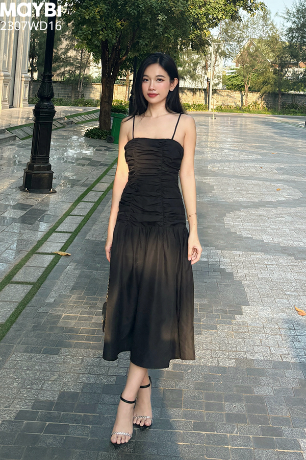 Đầm xòe chéo mịn nhún kiểu