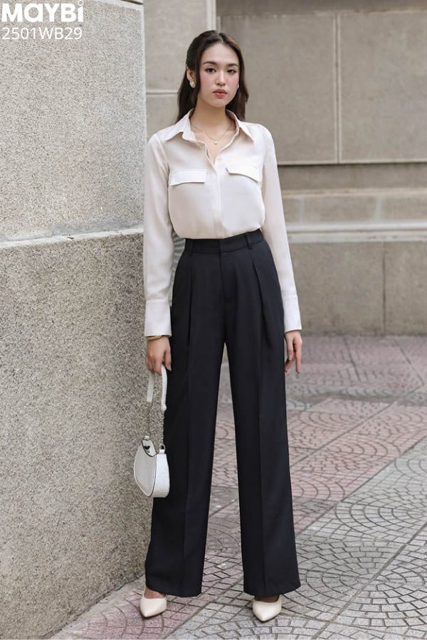 Quần culottes ống suông xếp ly cotton lạnh