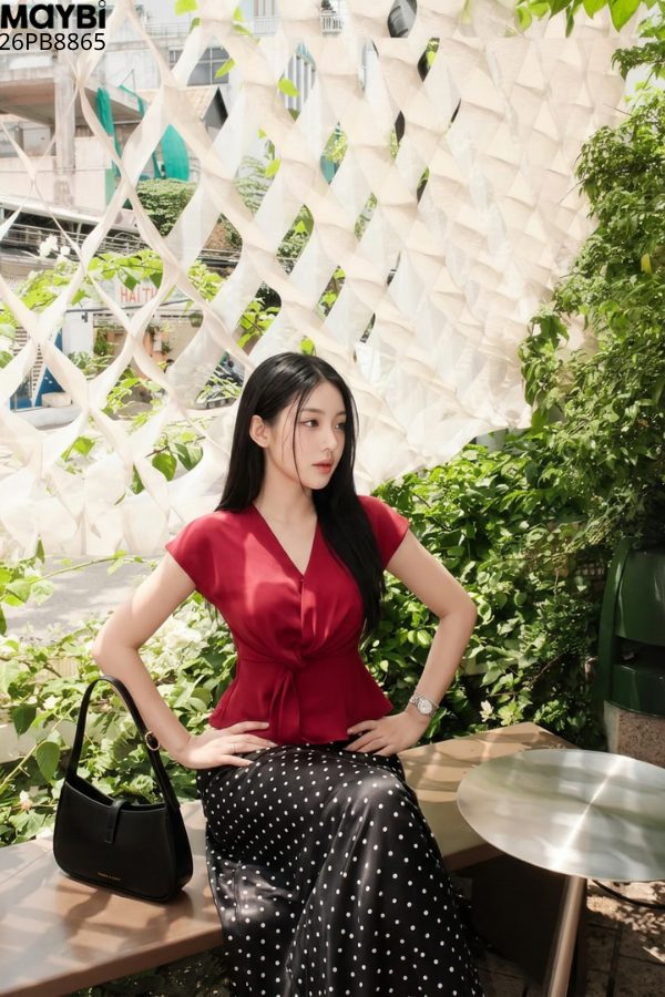 Chân Váy Lụa Chấm Bi Dáng Dài Thanh Lịch Mireille