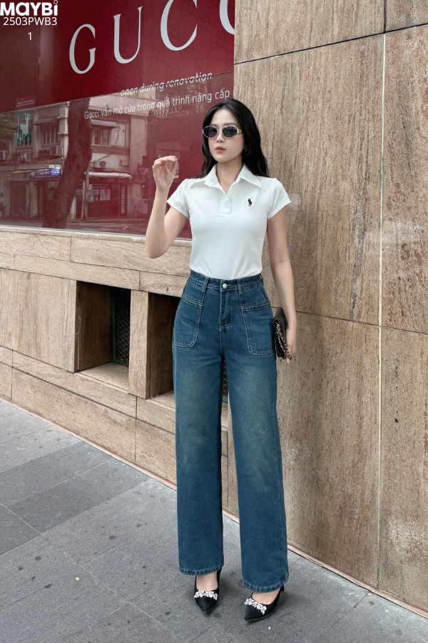 Quần jean ống suông túi trước
