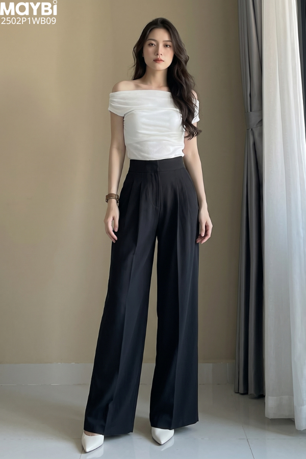 Quần culottes ống suông gold nhật cạp cao