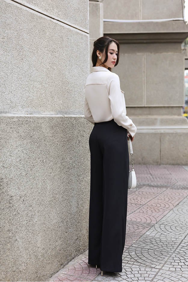 Quần culottes ống suông xếp ly cotton lạnh