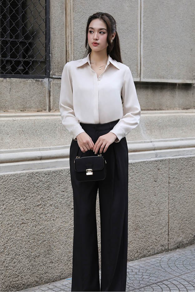 Quần culottes ống suông xếp ly cotton lạnh