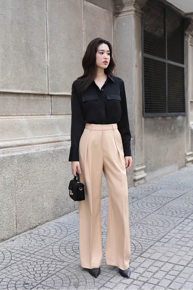 Quần culottes ống suông xếp ly cotton lạnh