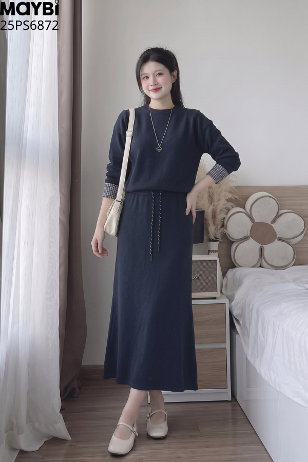 set áo chân váy dài tay phối kiểu
