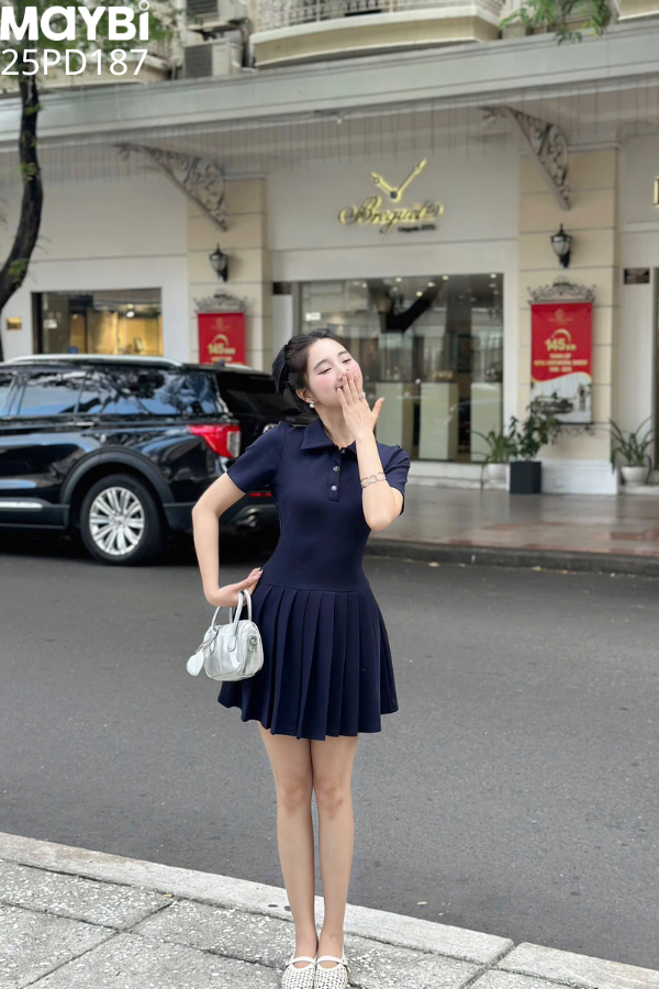 Đầm polo thun tùng xòe xếp ly dáng mini