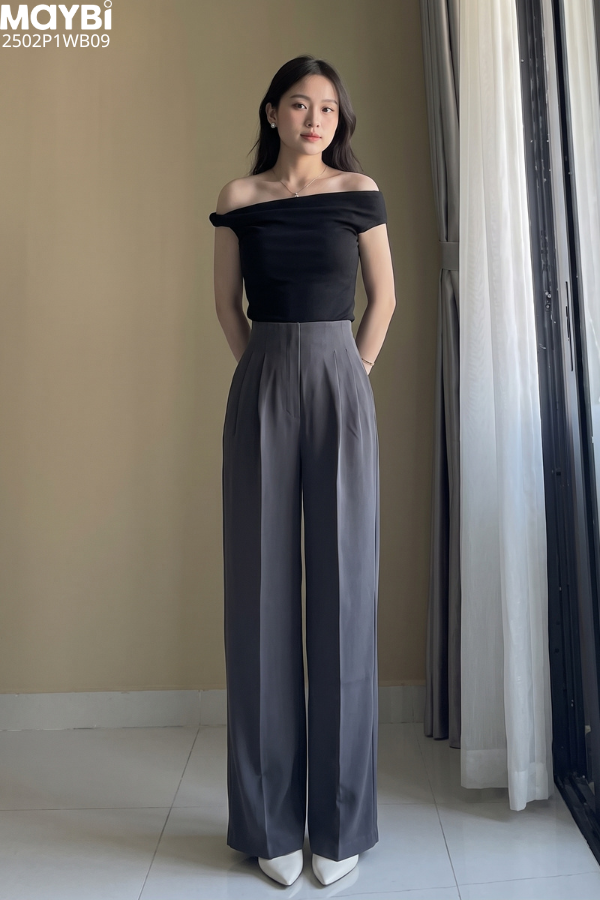 Quần culottes ống suông gold nhật cạp cao