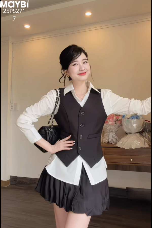 Set gile chân váy bí phối sơ mi