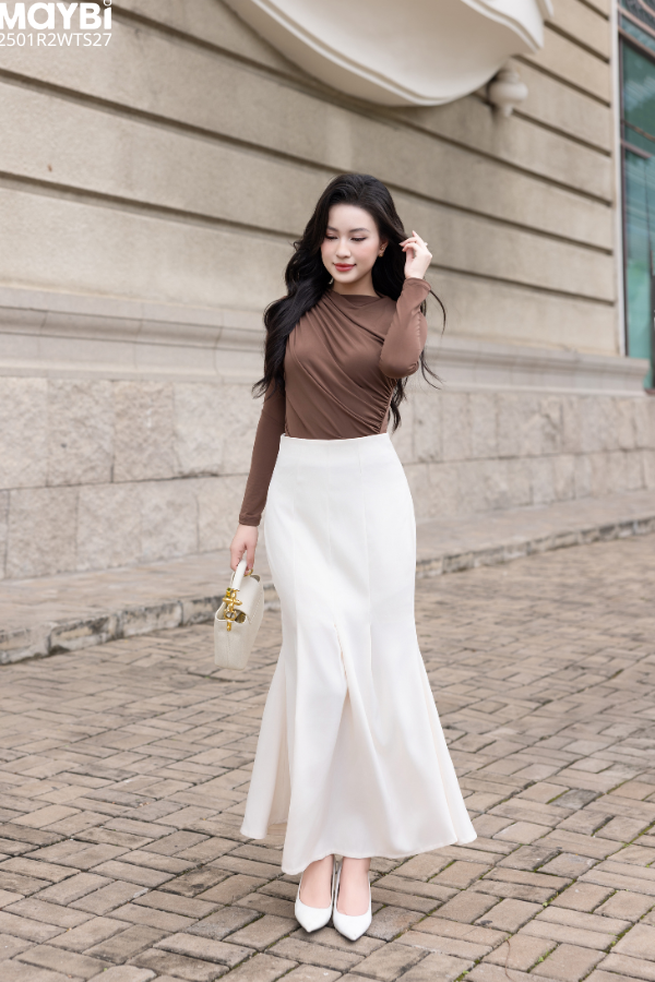 Áo ôm thun rayon nhún kiểu tay dài