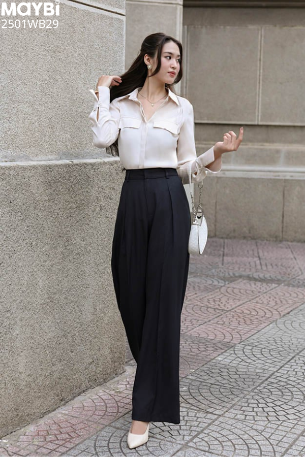 Quần culottes ống suông xếp ly cotton lạnh