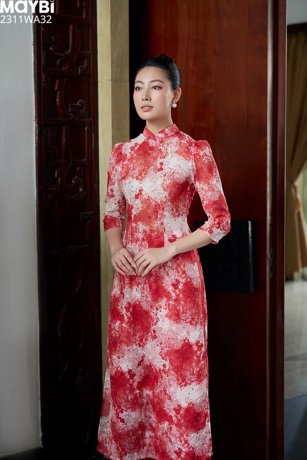 Áo dài ôm voan hoa tay phồng