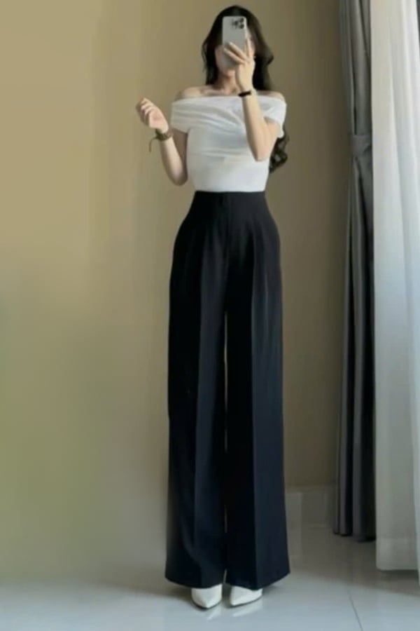 Quần culottes ống suông gold nhật cạp cao