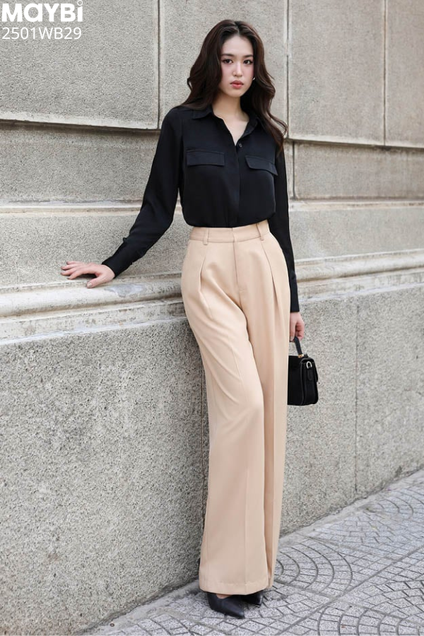 Quần culottes ống suông xếp ly cotton lạnh