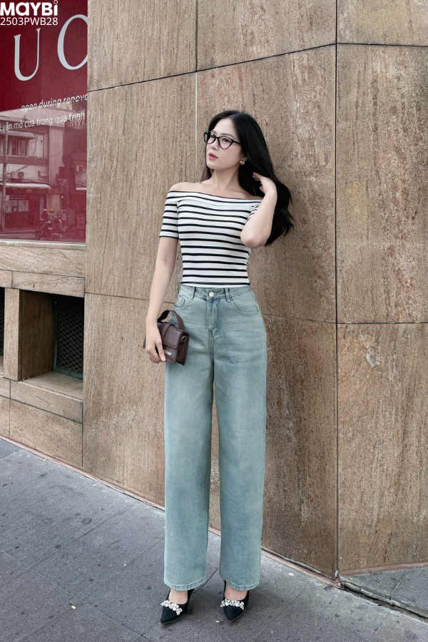 Quần jean ống suông bạc