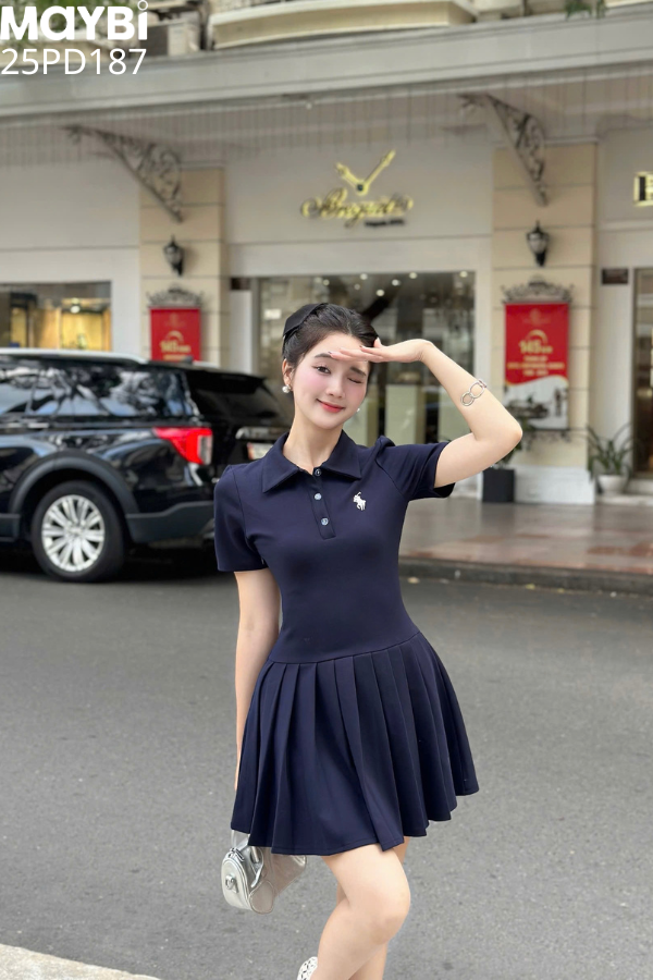 Đầm polo thun tùng xòe xếp ly dáng mini