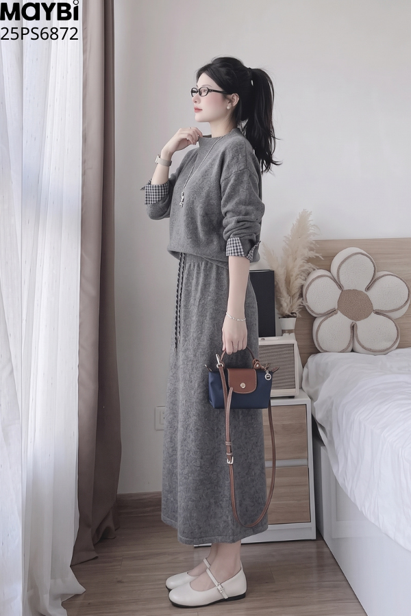set áo chân váy dài tay phối kiểu
