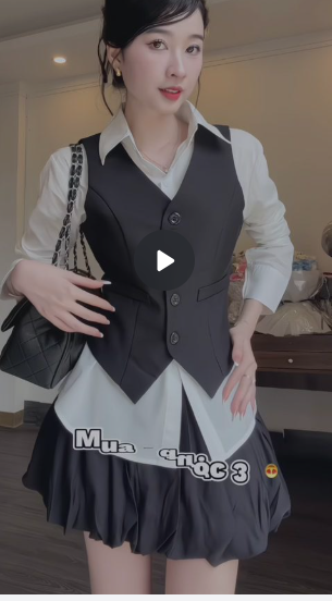 (CÓ SẴN HN) Set gile chân váy bí phối sơ mi