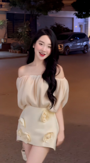 [CÓ SẴN] Set áo bẹt vai chân váy A đính hoa