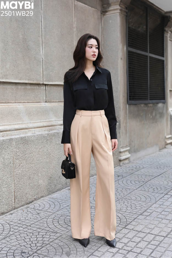 Quần culottes ống suông xếp ly cotton lạnh