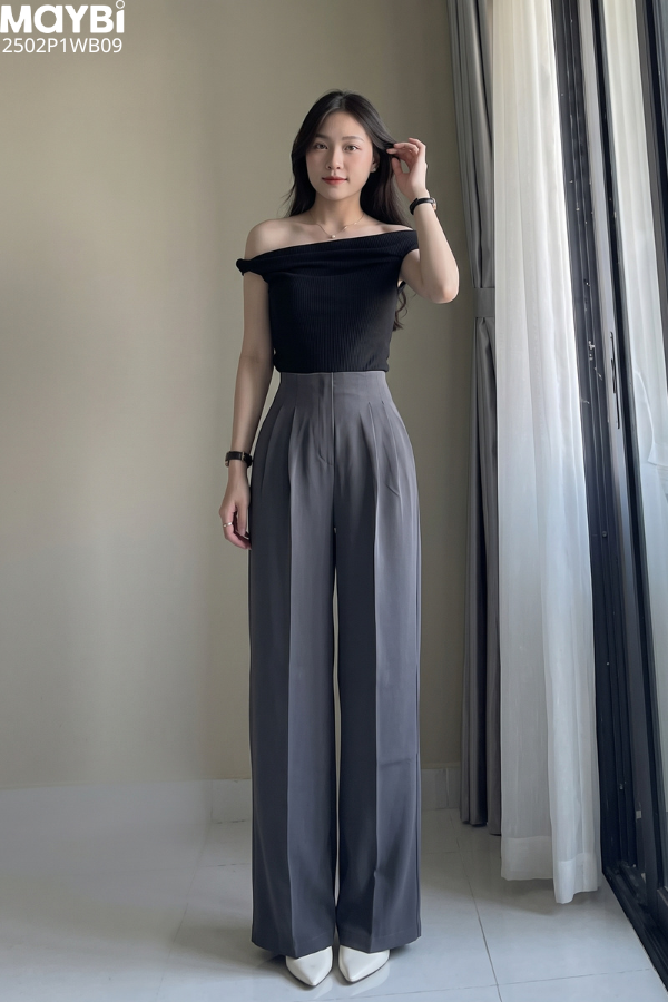 Quần culottes ống suông gold nhật cạp cao