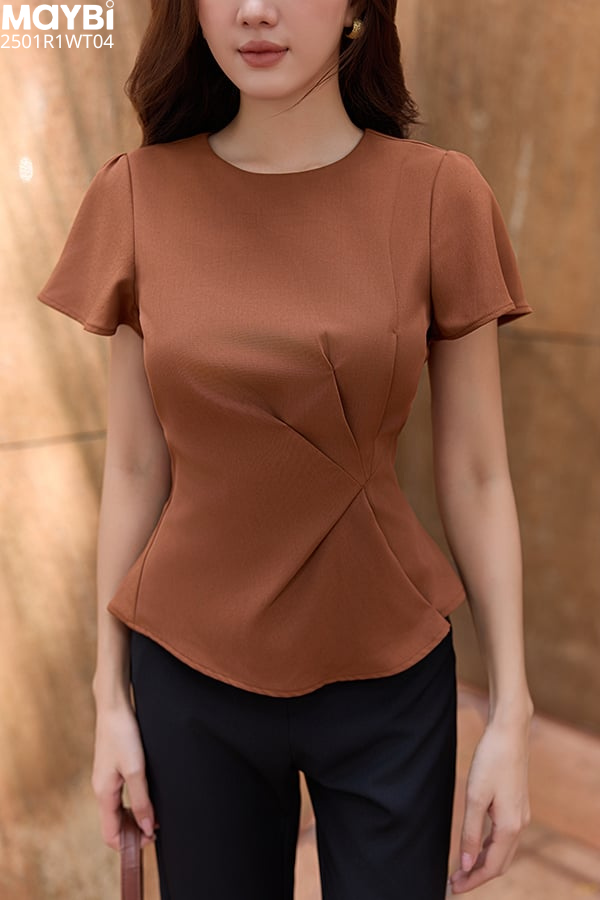 Áo peplum xếp ly eo tay bồng