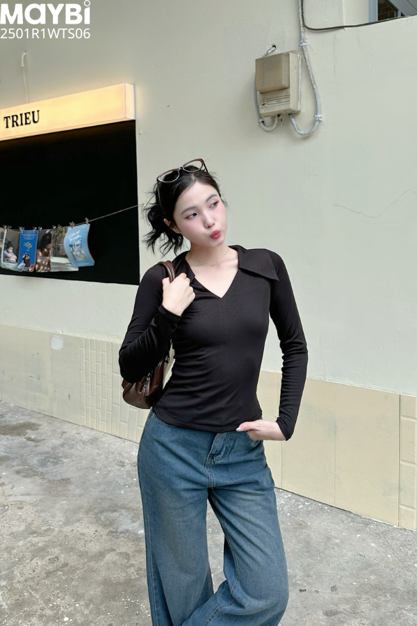 Áo cổ V thun tăm