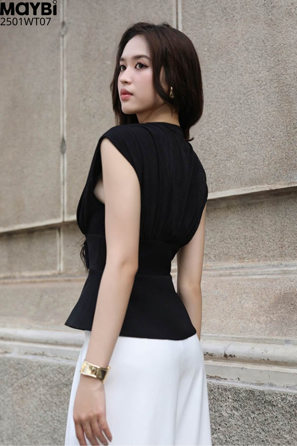 Áo peplum thun ướt đắp nhún kiểu