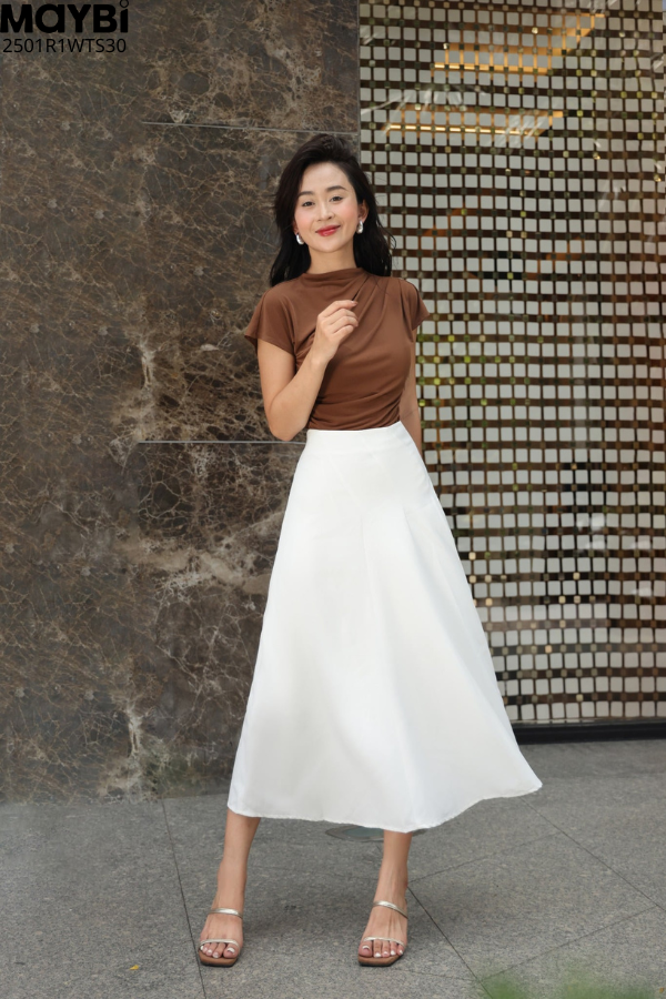 Áo thun ôm xếp ly vai