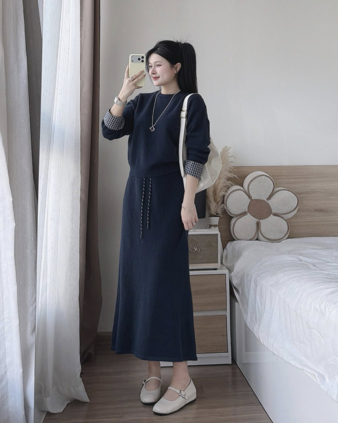 (CÓ SẴN HN) Set áo chân váy dài tay phối kiểu