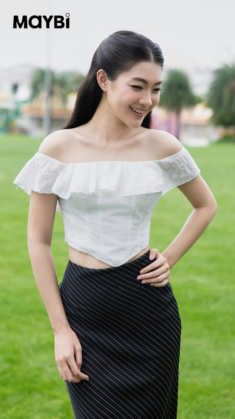 Áo Corset Bẹt Vai Nhún Bèo Nữ Maybi - Thiết Kế Ôm Eo Thanh Lịch
