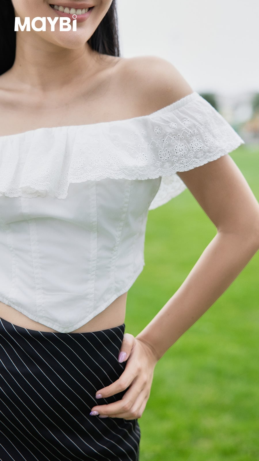 Áo Corset Bẹt Vai Nhún Bèo Nữ Maybi - Thiết Kế Ôm Eo Thanh Lịch